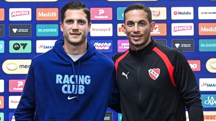 Facundo Cambeses e Iván Marcone, capitanes de Racing e Independiente en conferencia de prensa.