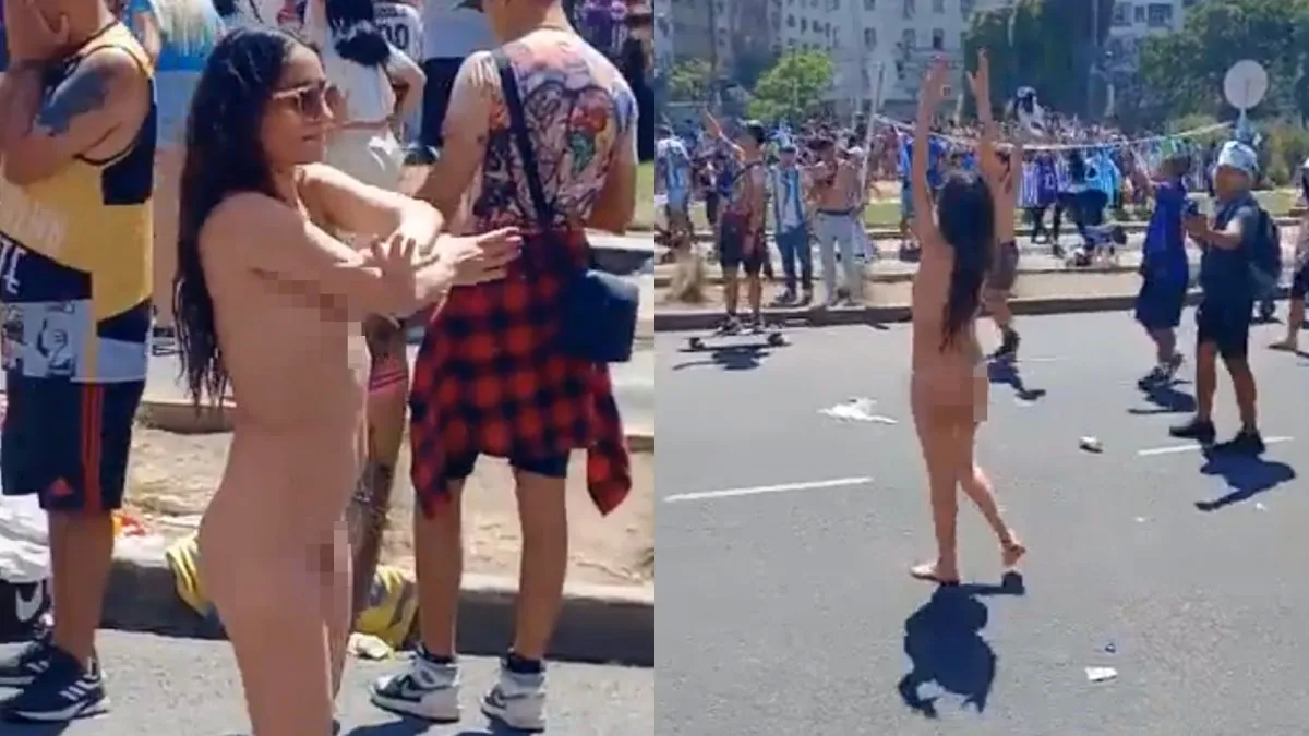 Una mujer paseó desnuda durante los festejos en el Obelisco