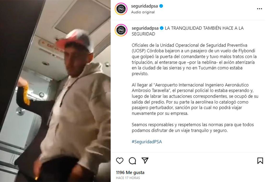 El comunicado de la Policía de Seguridad Aeroportuaria (PSA) acerca de este incidente. Captura.