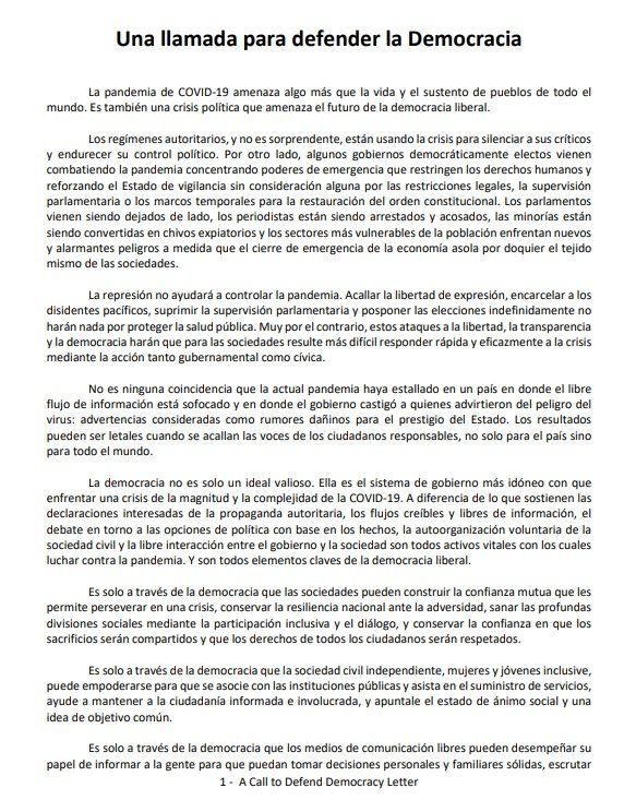 Una llamada para defender la democracia, la polémica carta firmada por Mauricio Macri