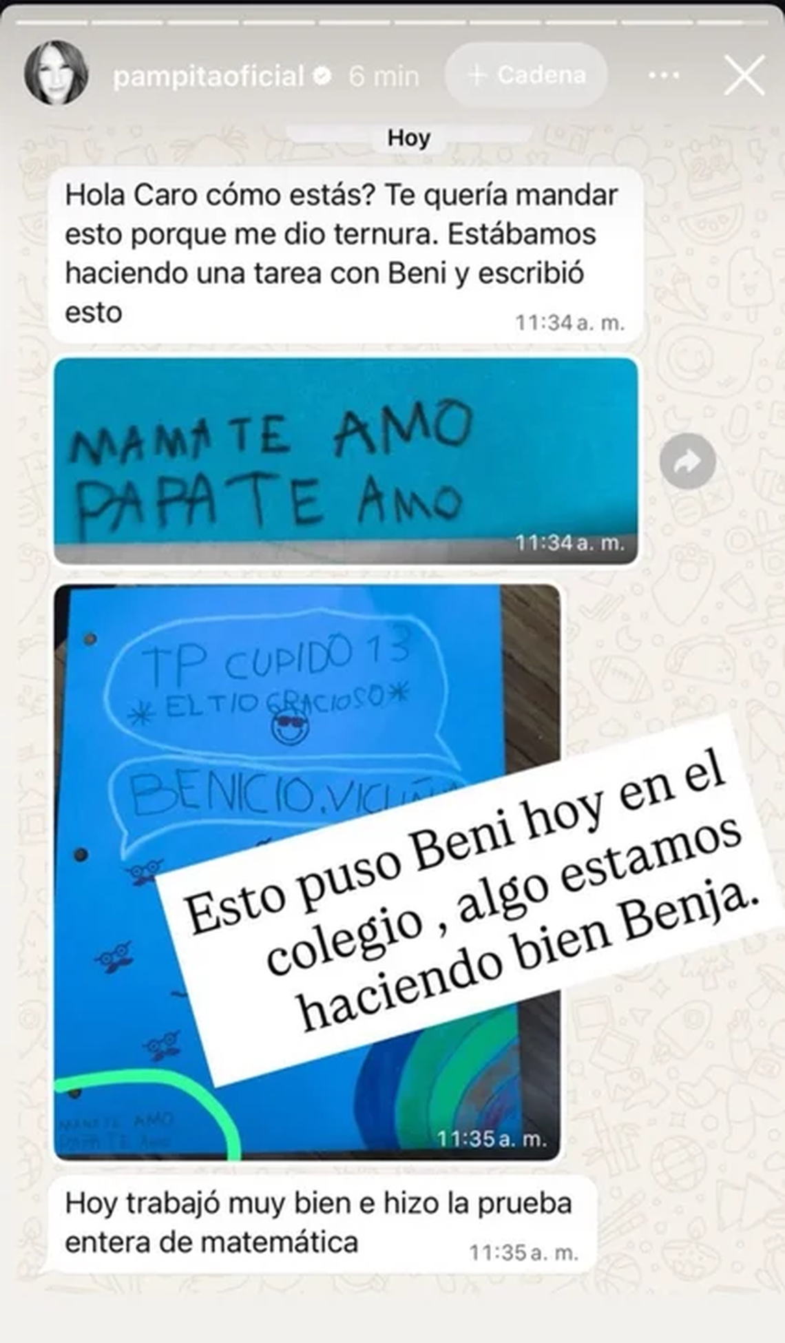 Posteo de Pampita. 
