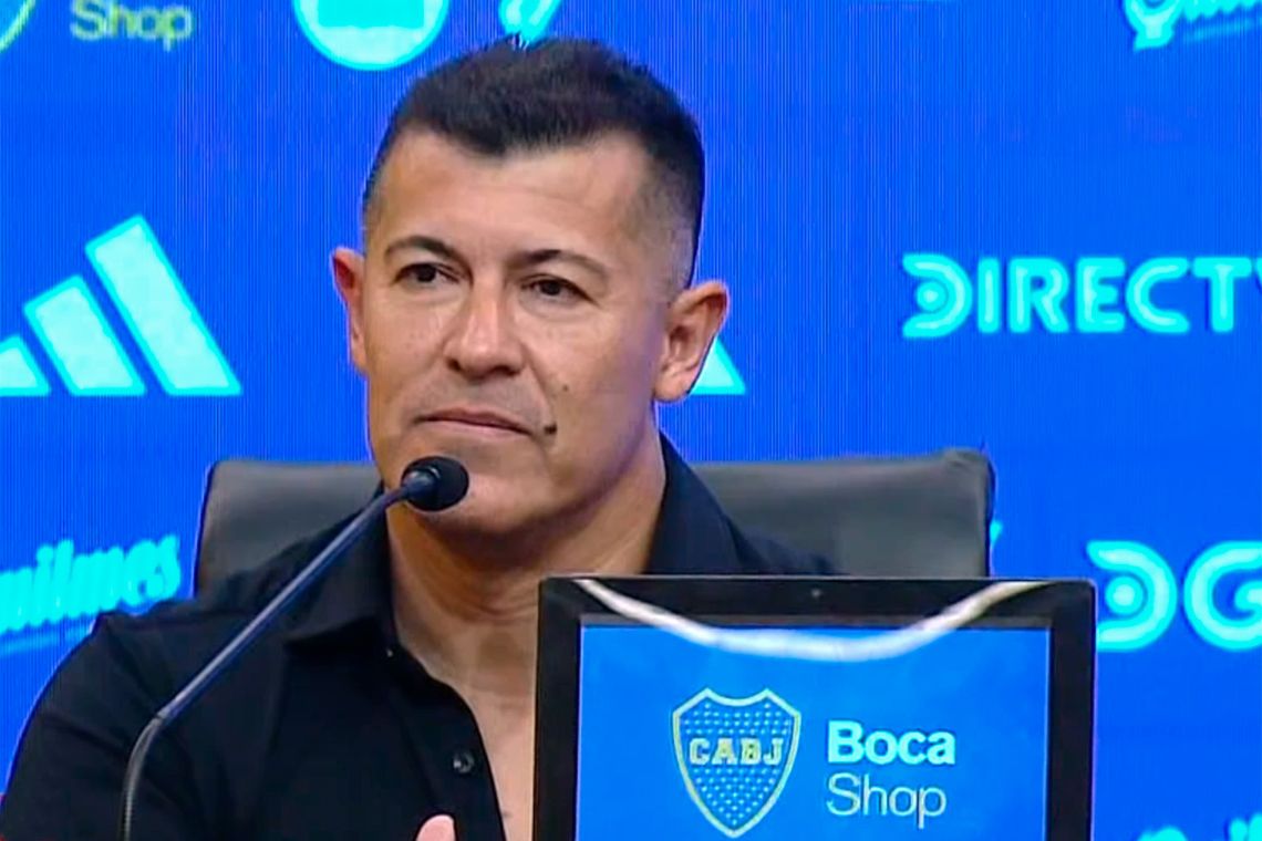 Jorge Almirón en su primera conferencia de prensa como DT de Boca. Captura.