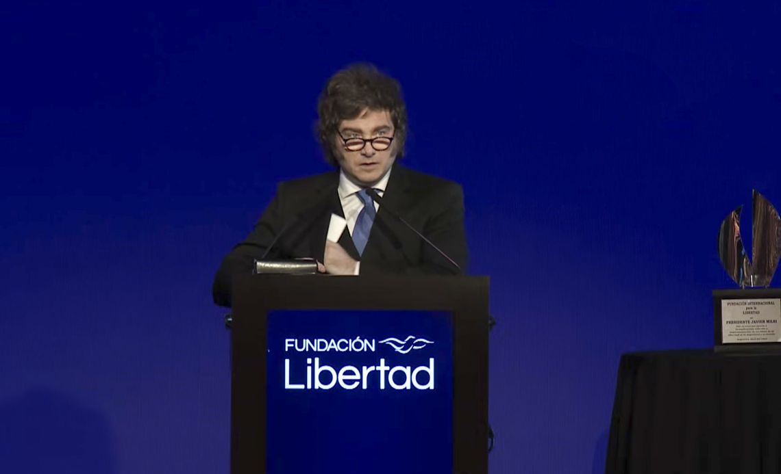Milei dio el discurso de cierre en la cena anual de la Fundaci&oacute;n Libertad.
