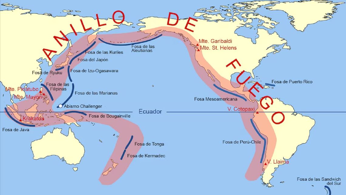 En este recorrido se ubican más de tres cuartos de los volcanes activos del mundo y se concentra cerca del 90 por ciento de los terremotos más destructivos registrados por la ciencia moderna.