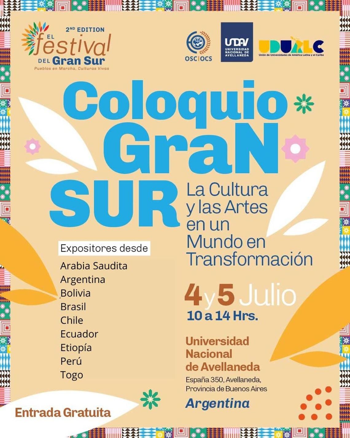 La Universidad Nacional de Avellaneda será escenario del Coloquio Gran Sur