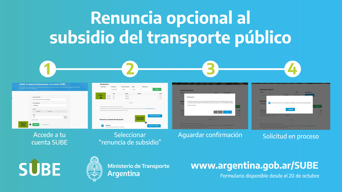El Ministerio de Transporte oficializó el registro para renunciar al subsidio al transporte
