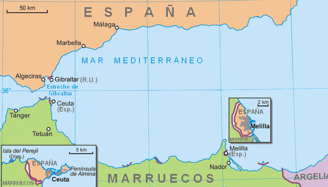Ceuta y Melilla son los dos enclaves españoles ubicados en el norte de África y representan las únicas fronteras terrestres entre la Unión Europea y el continente africano. Ceuta y Melilla son los dos enclaves españoles ubicados en el norte de África y representan las únicas fronteras terrestres entre la Unión Europea y el continente africano.