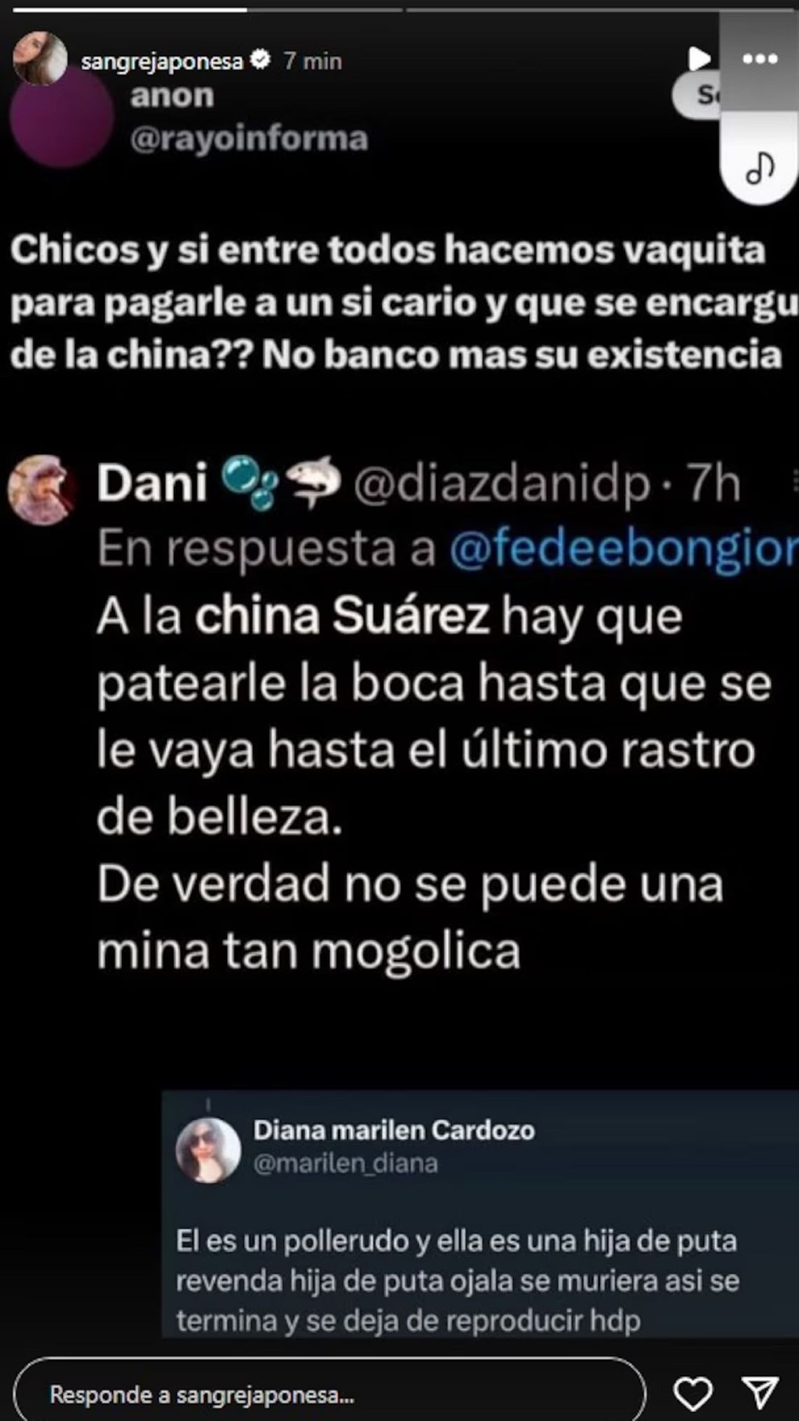 Los comentarios que recibió y luego subió la China Suárez a su Instagram.