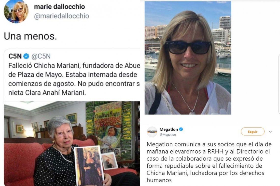 Una gerenta de Megatlón lanzó un repudiable tuit por la muerte de Chicha Mariani y la empresa salió a pedir perdón